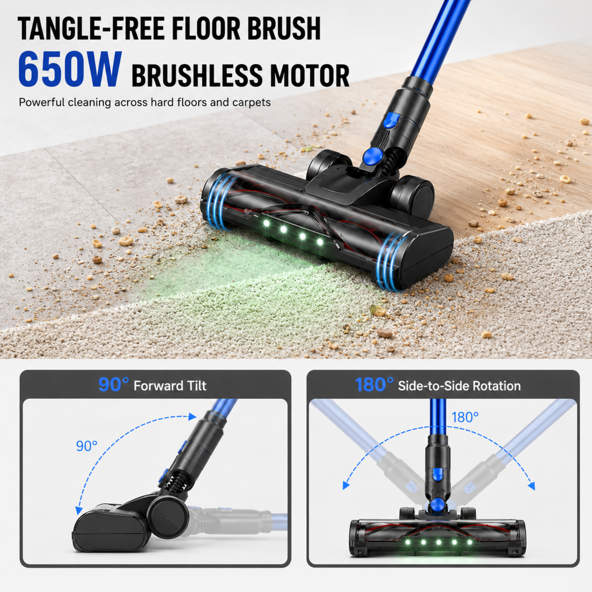 V22 vacuum, anti-tangle brush and 650 W brushless motor