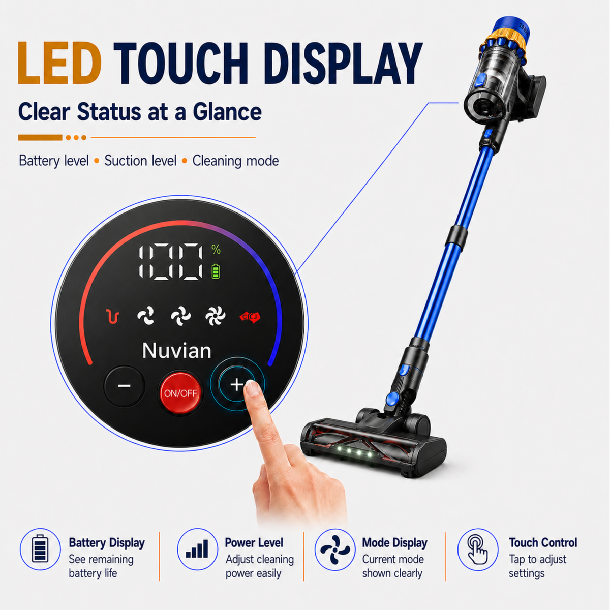 V22 vacuum, LED touch display