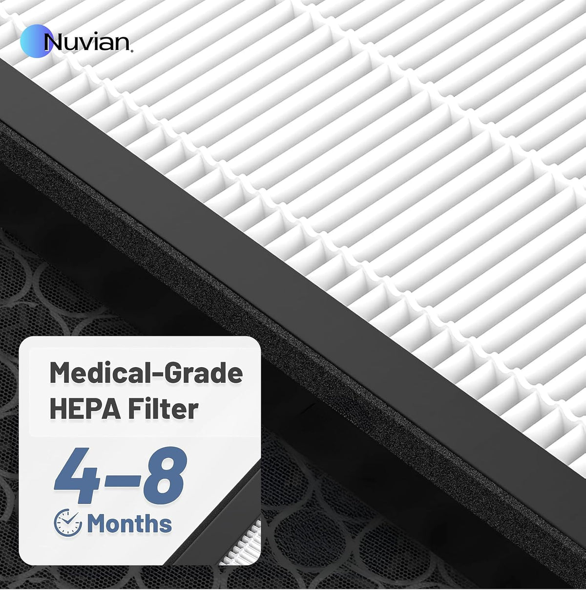 Gros plan sur les plis du média filtrant HEPA du filtre Nuvian ZY3866G