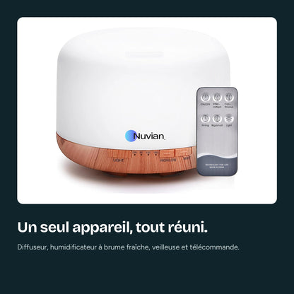 Diffuseur Nuvian : diffuseur, humidificateur à brume fraîche, veilleuse et télécommande réunis en un seul appareil