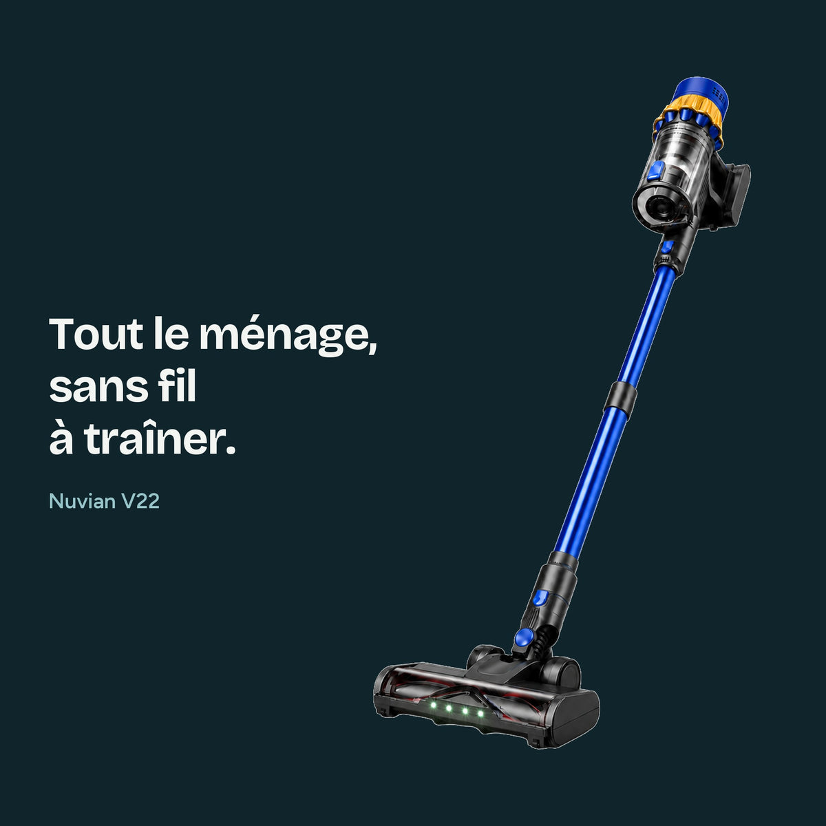 Nuvian V22 on a dark background: cleaning without a cord to drag around