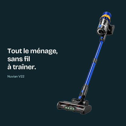 Nuvian V22 on a dark background: cleaning without a cord to drag around