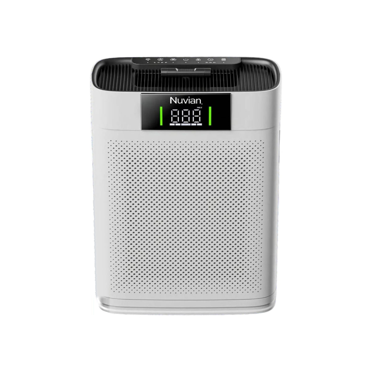 Purificateur d’air Nuvian pour grandes pièces, vue de face sur fond blanc