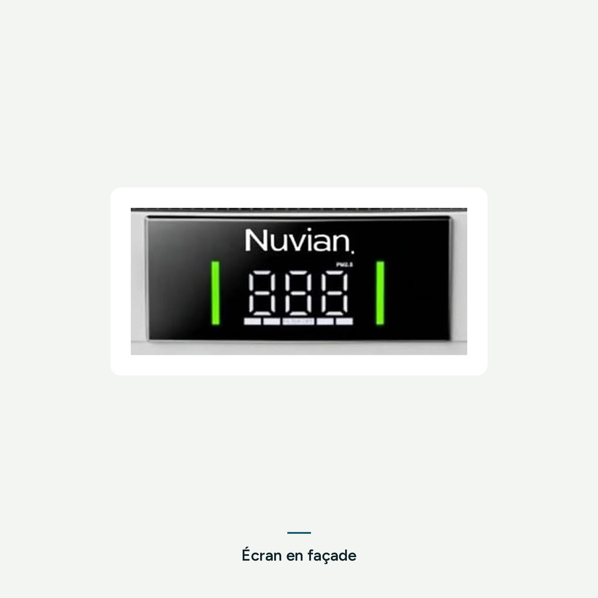 Gros plan sur l’écran en façade du purificateur d’air Nuvian