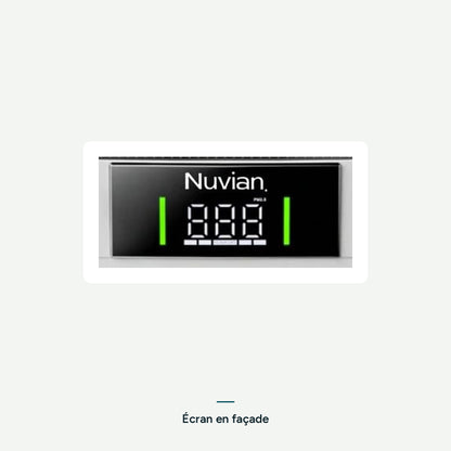 Gros plan sur l’écran en façade du purificateur d’air Nuvian