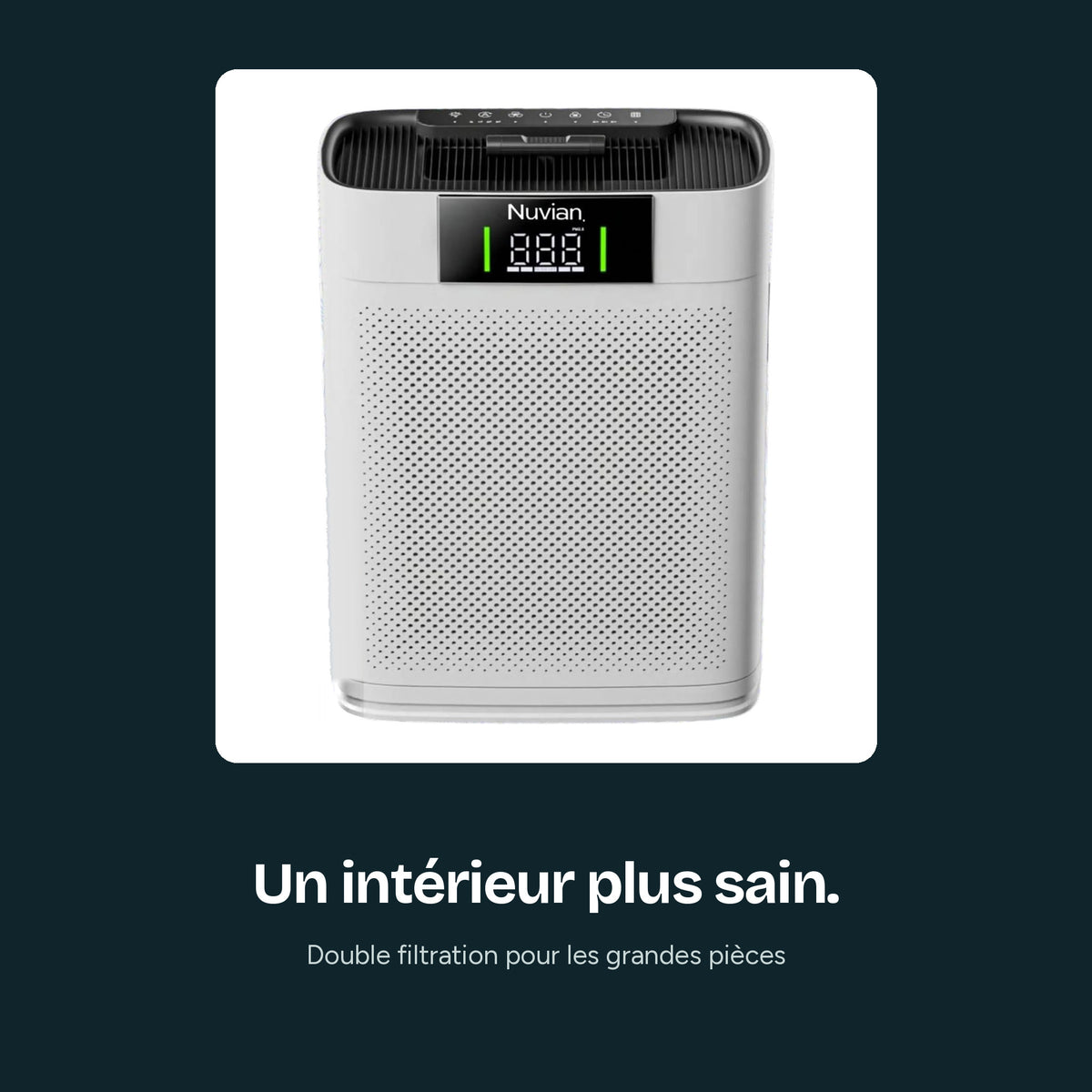 Purificateur d’air Nuvian sur fond sombre : un intérieur plus sain