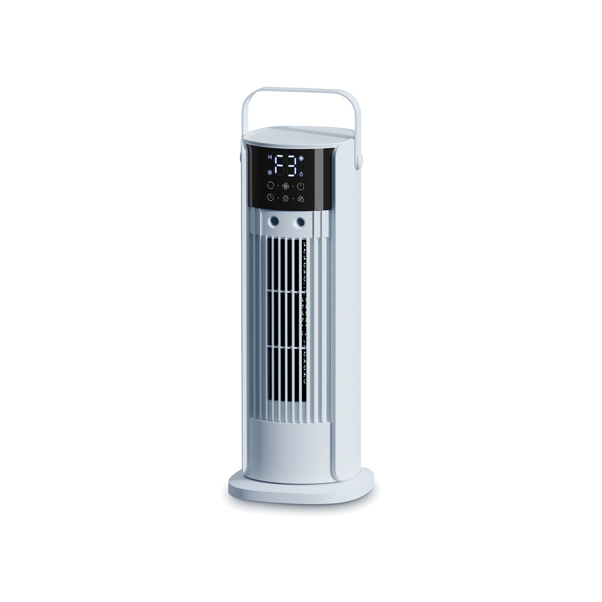 Refroidisseur d'air portable 4 en 1 Nuvian, vue de trois quarts sur fond blanc