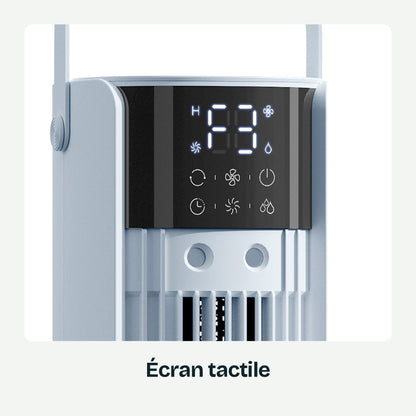 Gros plan sur l'écran tactile du refroidisseur d'air Nuvian